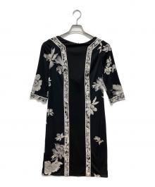 LEONARD FASHION（レオナールファッション）の古着「カンカン素材 花柄ワンピース」｜ブラック