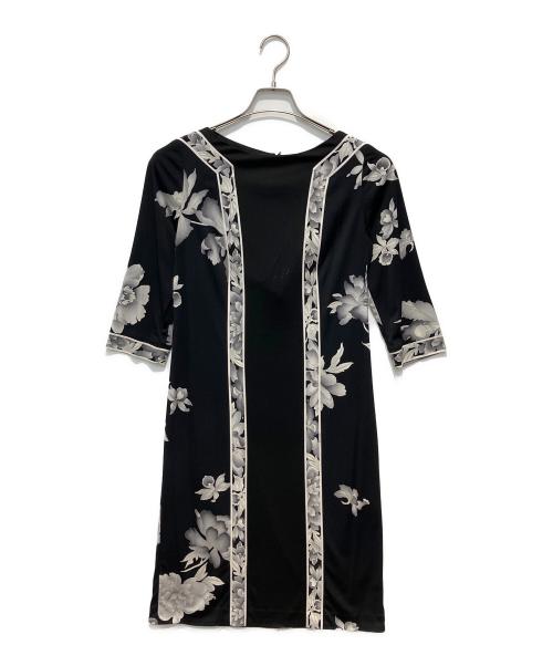 LEONARD FASHION（レオナールファッション）LEONARD FASHION (レオナールファッション) カンカン素材 花柄ワンピース ブラック サイズ:38の古着・服飾アイテム