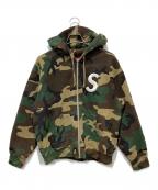 SUPREMEシュプリーム）の古着「S Logo Zip Up Hooded Sweatshirt WOODLAND CAMO」｜ブラウン×グリーン