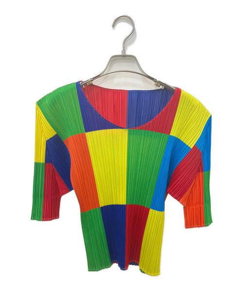 PLEATS PLEASE（プリーツプリーズ）PLEATS PLEASE (プリーツプリーズ) ブロックチェックプリーツカットソー マルチカラー サイズ:3の古着・服飾アイテム