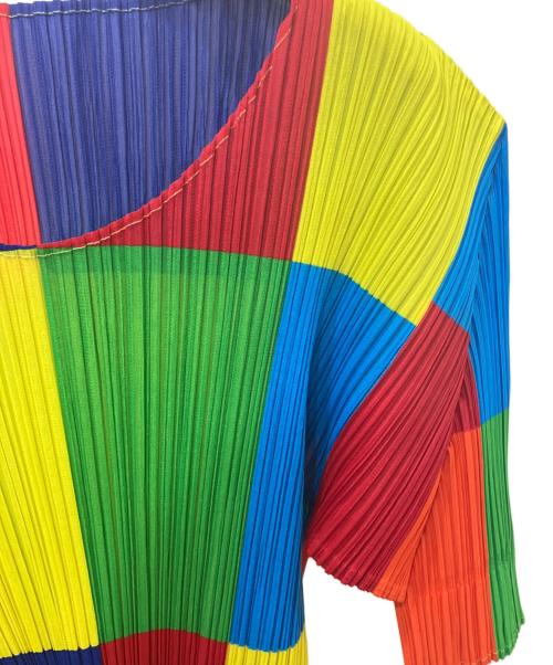 PLEATS PLEASE（プリーツプリーズ）PLEATS PLEASE (プリーツプリーズ) ブロックチェックプリーツカットソー マルチカラー サイズ:3の古着・服飾アイテム