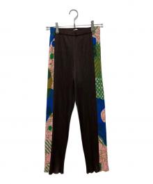 PLEATS PLEASE（プリーツプリーズ）の古着「サイド切り替えプリーツパンツ」｜ブラウン