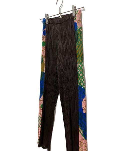 PLEATS PLEASE（プリーツプリーズ）PLEATS PLEASE (プリーツプリーズ) サイド切り替えプリーツパンツ ブラウン サイズ:2の古着・服飾アイテム