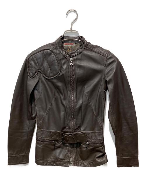 PRADA（プラダ）PRADA (プラダ) エルボーパッチライダースジャケット ブラウン サイズ:３８の古着・服飾アイテム