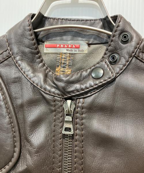 PRADA（プラダ）PRADA (プラダ) エルボーパッチライダースジャケット ブラウン サイズ:３８の古着・服飾アイテム