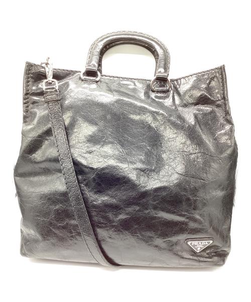 PRADA（プラダ）PRADA (プラダ) VITELLO SHINE 2WAYトートバッグ ブラックの古着・服飾アイテム