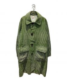PERIOD FEATURES（ピリオドフューチャーズ）の古着「Block Print Soutien Collar Coat」｜GREEN STRIPE