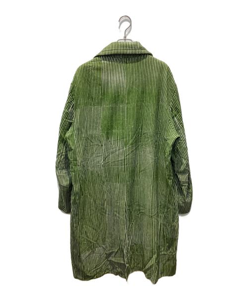 PERIOD FEATURES（ピリオドフューチャーズ）PERIOD FEATURES (ピリオドフューチャーズ) Block Print Soutien Collar Coat GREEN STRIPE サイズ:3の古着・服飾アイテム