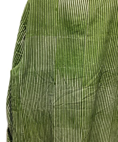 PERIOD FEATURES（ピリオドフューチャーズ）PERIOD FEATURES (ピリオドフューチャーズ) Block Print Soutien Collar Coat GREEN STRIPE サイズ:3の古着・服飾アイテム
