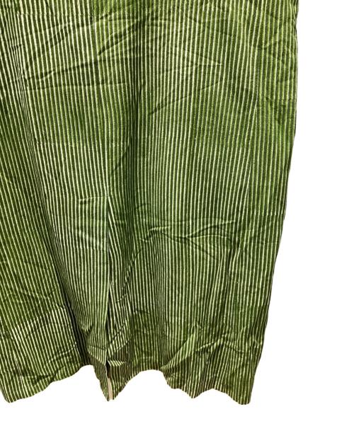 PERIOD FEATURES（ピリオドフューチャーズ）PERIOD FEATURES (ピリオドフューチャーズ) Block Print Soutien Collar Coat GREEN STRIPE サイズ:3の古着・服飾アイテム