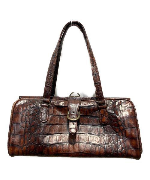 ALEXANDER McQUEEN（アレキサンダーマックイーン）ALEXANDER McQUEEN (アレキサンダーマックイーン) 型押しハンドバッグ ブラウンの古着・服飾アイテム