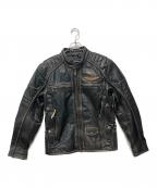 HARLEY-DAVIDSONハーレーダビッドソン）の古着「Triple Vent Detonator Distressed Leather Jacket」｜ブラック