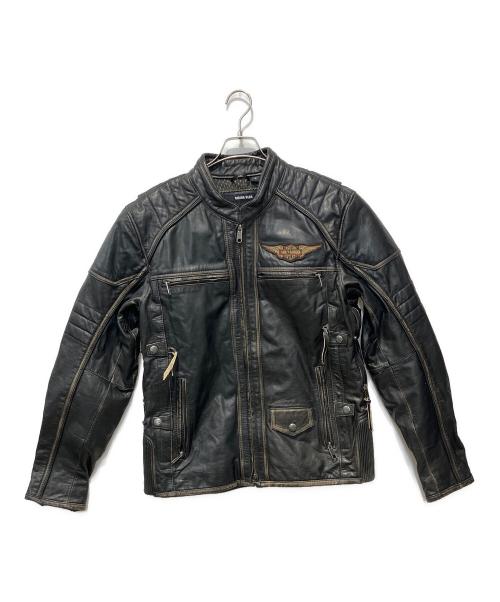 HARLEY-DAVIDSON（ハーレーダビッドソン）HARLEY-DAVIDSON (ハーレーダビッドソン) Triple Vent Detonator Distressed Leather Jacket ブラック サイズ:Mの古着・服飾アイテム