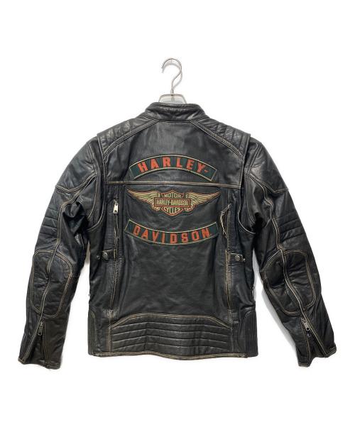 HARLEY-DAVIDSON（ハーレーダビッドソン）HARLEY-DAVIDSON (ハーレーダビッドソン) Triple Vent Detonator Distressed Leather Jacket ブラック サイズ:Mの古着・服飾アイテム