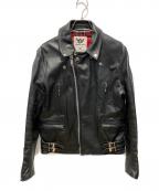 666 LEATHER WEARトリプルシックス レザーウェア）の古着「裏地タータンチェックライダースジャケット」｜ブラック