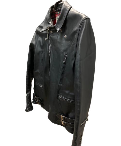 666 LEATHER WEAR（666レザーウェア）666 LEATHER WEAR (トリプルシックス レザーウェア) 裏地タータンチェックライダースジャケット ブラック サイズ:38の古着・服飾アイテム