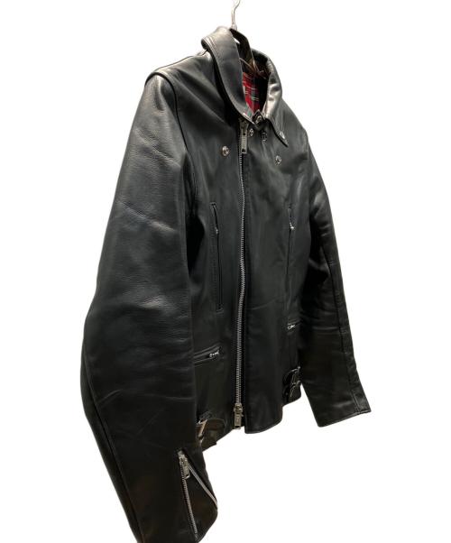 666 LEATHER WEAR（666レザーウェア）666 LEATHER WEAR (トリプルシックス レザーウェア) 裏地タータンチェックライダースジャケット ブラック サイズ:38の古着・服飾アイテム