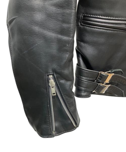 666 LEATHER WEAR（666レザーウェア）666 LEATHER WEAR (トリプルシックス レザーウェア) 裏地タータンチェックライダースジャケット ブラック サイズ:38の古着・服飾アイテム