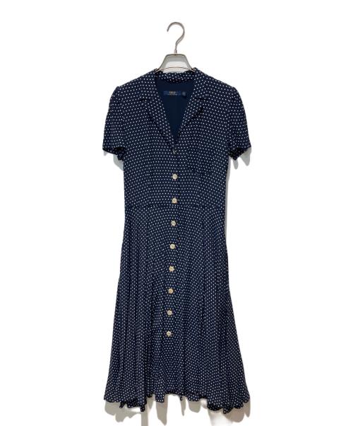 POLO RALPH LAUREN（ポロ・ラルフローレン）POLO RALPH LAUREN (ポロ・ラルフローレン) ドットシャツワンピース ネイビー サイズ:2の古着・服飾アイテム