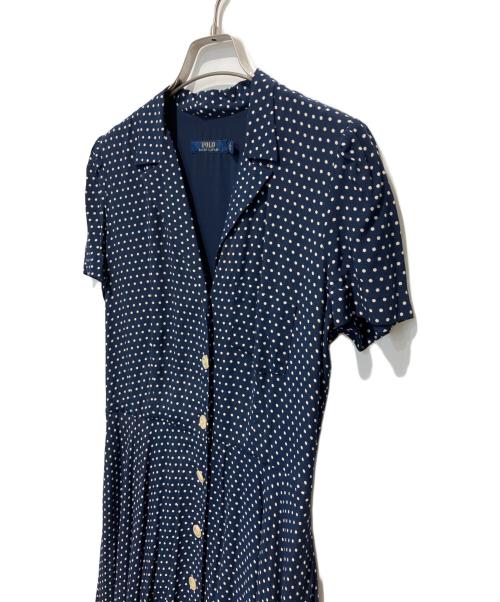 POLO RALPH LAUREN（ポロ・ラルフローレン）POLO RALPH LAUREN (ポロ・ラルフローレン) ドットシャツワンピース ネイビー サイズ:2の古着・服飾アイテム