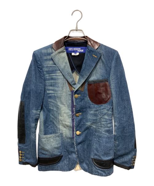 COMME des GARCONS JUNYA WATANABE MAN（コム デ ギャルソン ジュンヤ ワタナベ マン）COMME des GARCONS JUNYA WATANABE MAN (コム デ ギャルソン ジュンヤ ワタナベ マン) デニムレザーパッチワークジャケット ネイビー サイズ:XSの古着・服飾アイテム