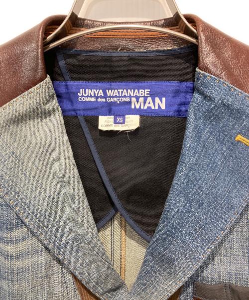 COMME des GARCONS JUNYA WATANABE MAN（コム デ ギャルソン ジュンヤ ワタナベ マン）COMME des GARCONS JUNYA WATANABE MAN (コム デ ギャルソン ジュンヤ ワタナベ マン) デニムレザーパッチワークジャケット ネイビー サイズ:XSの古着・服飾アイテム