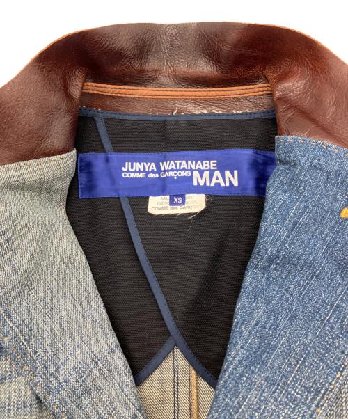 COMME des GARCONS JUNYA WATANABE MAN（コム デ ギャルソン ジュンヤ ワタナベ マン）COMME des GARCONS JUNYA WATANABE MAN (コム デ ギャルソン ジュンヤ ワタナベ マン) デニムレザーパッチワークジャケット ネイビー サイズ:XSの古着・服飾アイテム