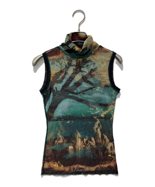 Jean Paul Gaultier FEMME（ジャンポールゴルチエ フェム）Jean Paul Gaultier FEMME (ジャンポールゴルチエ フェム) ノースリーブパワーネット グリーン サイズ:40の古着・服飾アイテム