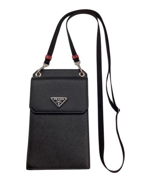 PRADA（プラダ）PRADA (プラダ) サフィアーノマルチケース ブラック×レッドの古着・服飾アイテム