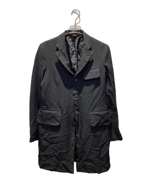 BLACK COMME des GARCONS（ブラックコムデギャルソン）BLACK COMME des GARCONS (ブラックコムデギャルソン) ポリ縮ストライプテーラードジャケット ブラック サイズ:Mの古着・服飾アイテム