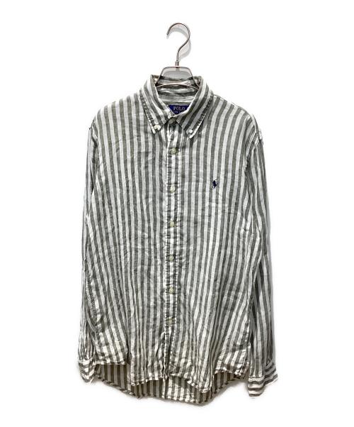 POLO RALPH LAUREN（ポロ・ラルフローレン）POLO RALPH LAUREN (ポロ・ラルフローレン) カスタムフィットストライプドリネンシャツ オリーブ サイズ:Mの古着・服飾アイテム