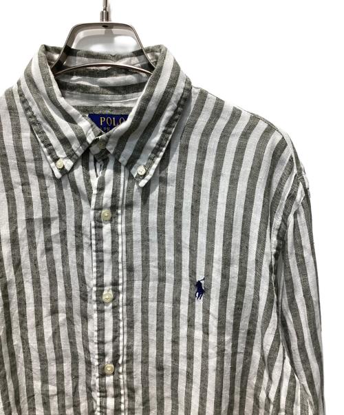 POLO RALPH LAUREN（ポロ・ラルフローレン）POLO RALPH LAUREN (ポロ・ラルフローレン) カスタムフィットストライプドリネンシャツ オリーブ サイズ:Mの古着・服飾アイテム