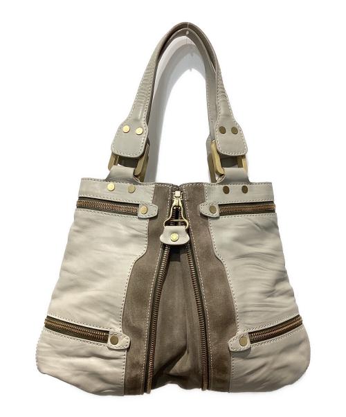 JIMMY CHOO（ジミーチュウ）JIMMY CHOO (ジミーチュウ) MONA SUEDE LEATHER TOTE BAG ベージュ×グレーの古着・服飾アイテム
