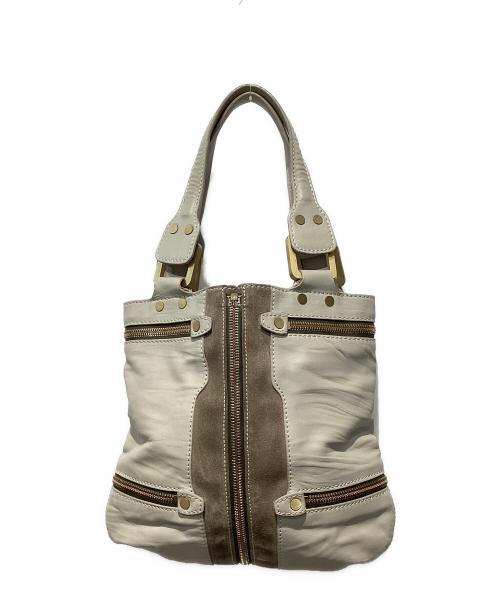 JIMMY CHOO（ジミーチュウ）JIMMY CHOO (ジミーチュウ) MONA SUEDE LEATHER TOTE BAG ベージュ×グレーの古着・服飾アイテム