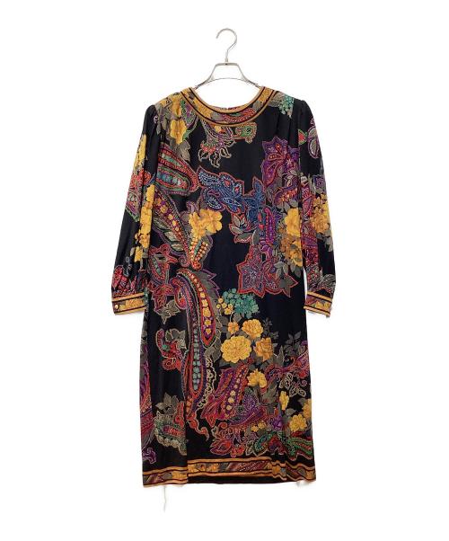 LEONARD FASHION（レオナールファッション）LEONARD FASHION (レオナールファッション) シルク混フラワーペイズリーワンピース ブラック サイズ:Lの古着・服飾アイテム