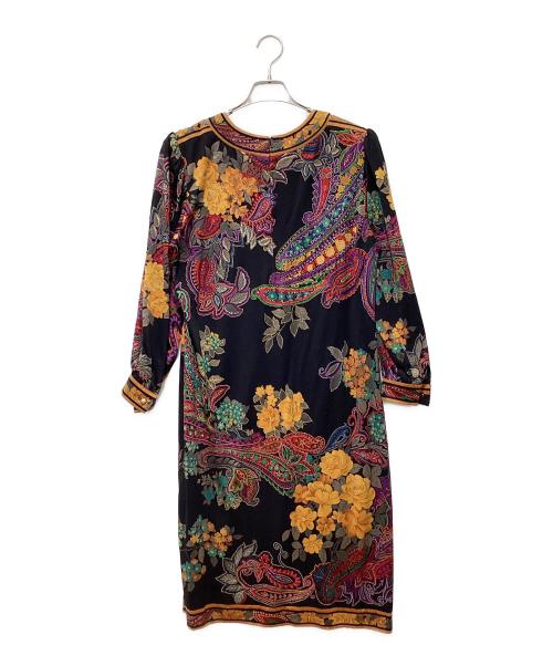 LEONARD FASHION（レオナールファッション）LEONARD FASHION (レオナールファッション) シルク混フラワーペイズリーワンピース ブラック サイズ:Lの古着・服飾アイテム