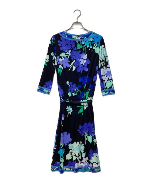 LEONARD FASHION（レオナールファッション）LEONARD FASHION (レオナールファッション) 花柄七分袖ワンピース ブラック サイズ:34の古着・服飾アイテム