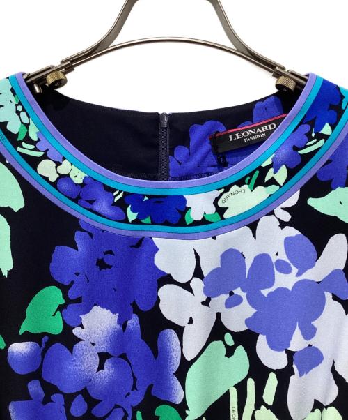 LEONARD FASHION（レオナールファッション）LEONARD FASHION (レオナールファッション) 花柄七分袖ワンピース ブラック サイズ:34の古着・服飾アイテム