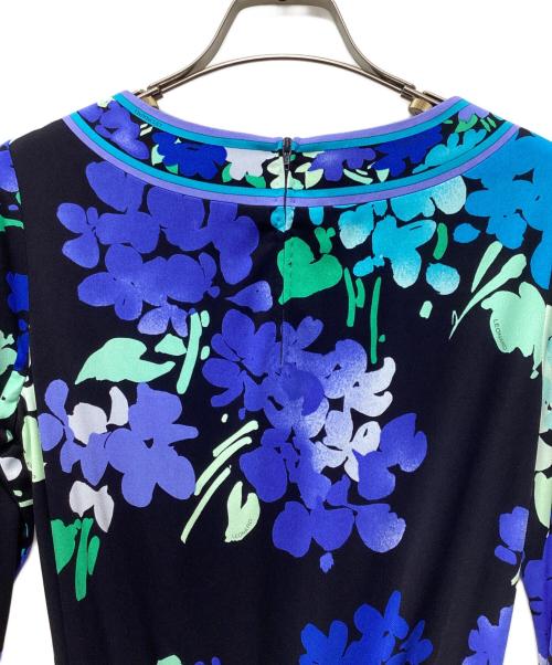 LEONARD FASHION（レオナールファッション）LEONARD FASHION (レオナールファッション) 花柄七分袖ワンピース ブラック サイズ:34の古着・服飾アイテム