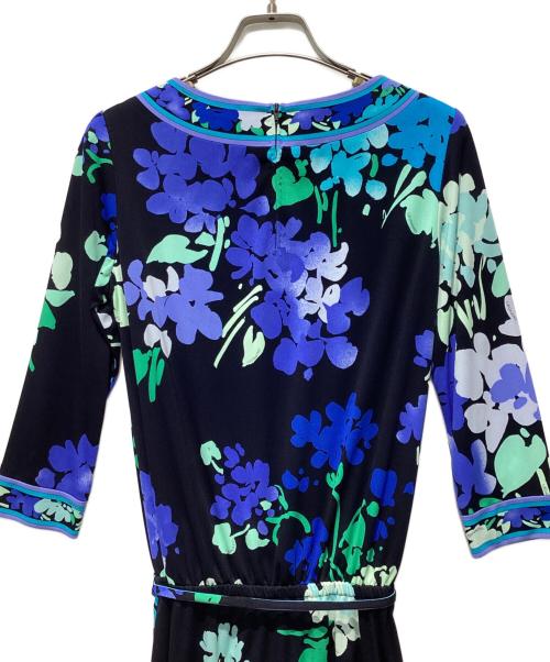 LEONARD FASHION（レオナールファッション）LEONARD FASHION (レオナールファッション) 花柄七分袖ワンピース ブラック サイズ:34の古着・服飾アイテム
