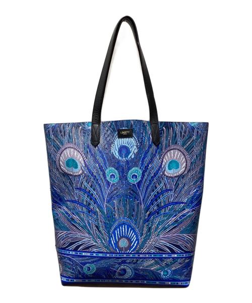 LIBERTY LONDON（リバティ ロンドン）LIBERTY LONDON (リバティ ロンドン) ピーコック柄トートバッグ ブラック×ネイビーの古着・服飾アイテム