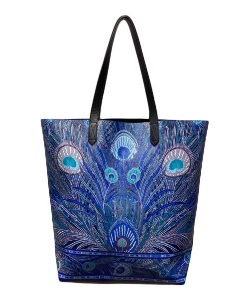 LIBERTY LONDON（リバティ ロンドン）LIBERTY LONDON (リバティ ロンドン) ピーコック柄トートバッグ ブラック×ネイビーの古着・服飾アイテム
