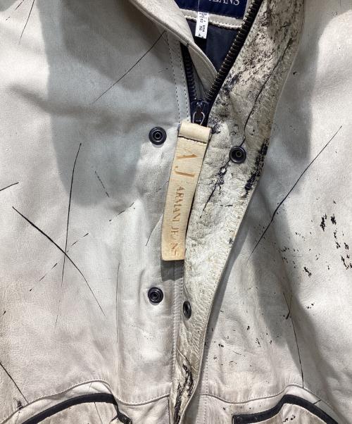 ARMANI JEANS（アルマーニジーンズ）ARMANI JEANS (アルマーニジーンズ) ペイント加工レザーコート グレー サイズ:52の古着・服飾アイテム