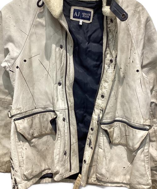 ARMANI JEANS（アルマーニジーンズ）ARMANI JEANS (アルマーニジーンズ) ペイント加工レザーコート グレー サイズ:52の古着・服飾アイテム