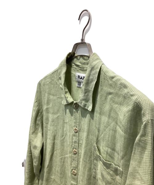 FLAX（フラックス）FLAX (フラックス) ギンガムチェックオーバーリネンシャツ ライムグリーン サイズ:Lの古着・服飾アイテム