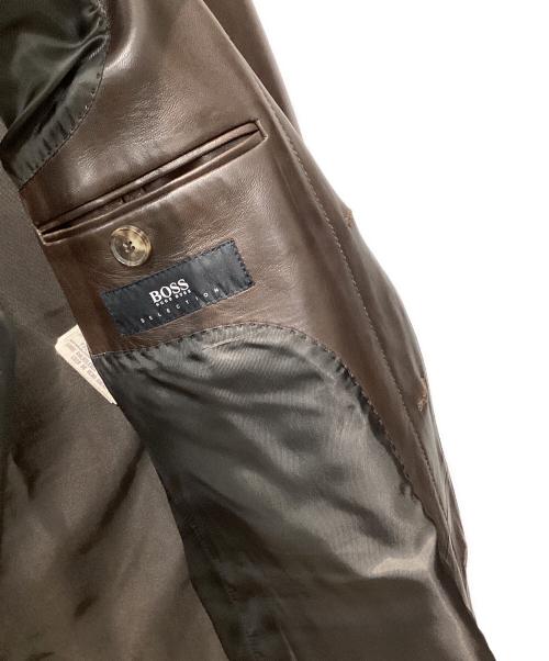 BOSS HUGO BOSS（ボス ヒューゴボス）BOSS HUGO BOSS (ボス ヒューゴボス) カーフスキン チンストラップジャケット ブラウン サイズ:50の古着・服飾アイテム