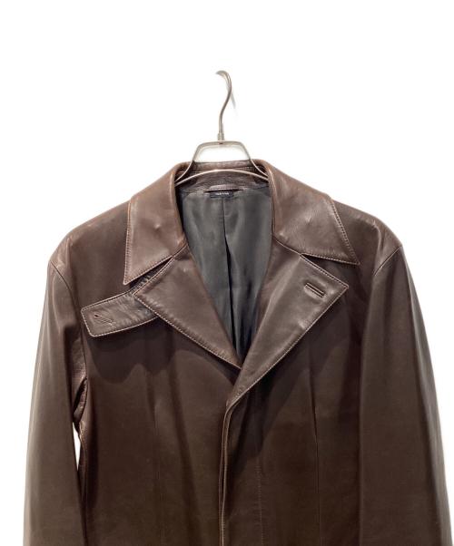 BOSS HUGO BOSS（ボス ヒューゴボス）BOSS HUGO BOSS (ボス ヒューゴボス) カーフスキン チンストラップジャケット ブラウン サイズ:50の古着・服飾アイテム
