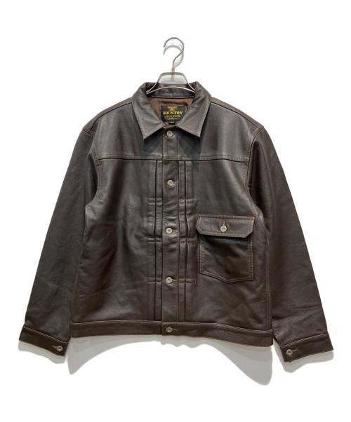 HOUSTON（ヒューストン）HOUSTON (ヒューストン) 8215 COW LEATHER TRACK JACKET ブラウン サイズ:40Rの古着・服飾アイテム