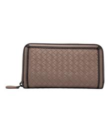 BOTTEGA VENETA（ボッテガベネタ）の古着「イントレチャートラウンドファスナー長財布」｜ライトピンク
