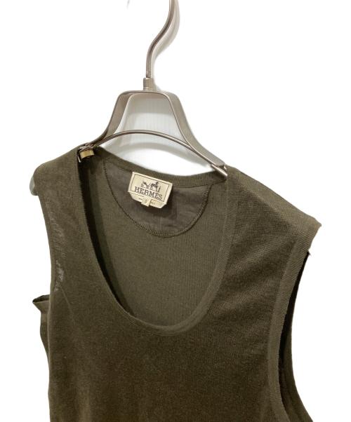 HERMES（エルメス）HERMES (エルメス) リネンシルクノースリーブニット オリーブ サイズ:Ｓの古着・服飾アイテム